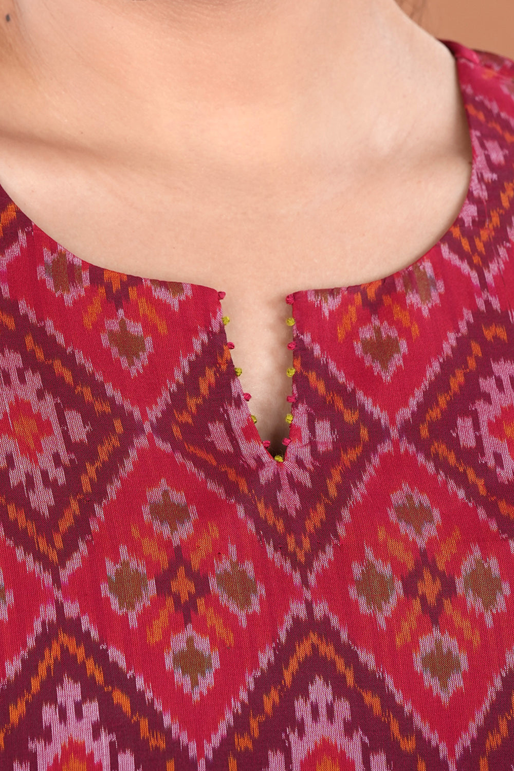 Image of Maroon Pochampally Silk Ikat Kurti