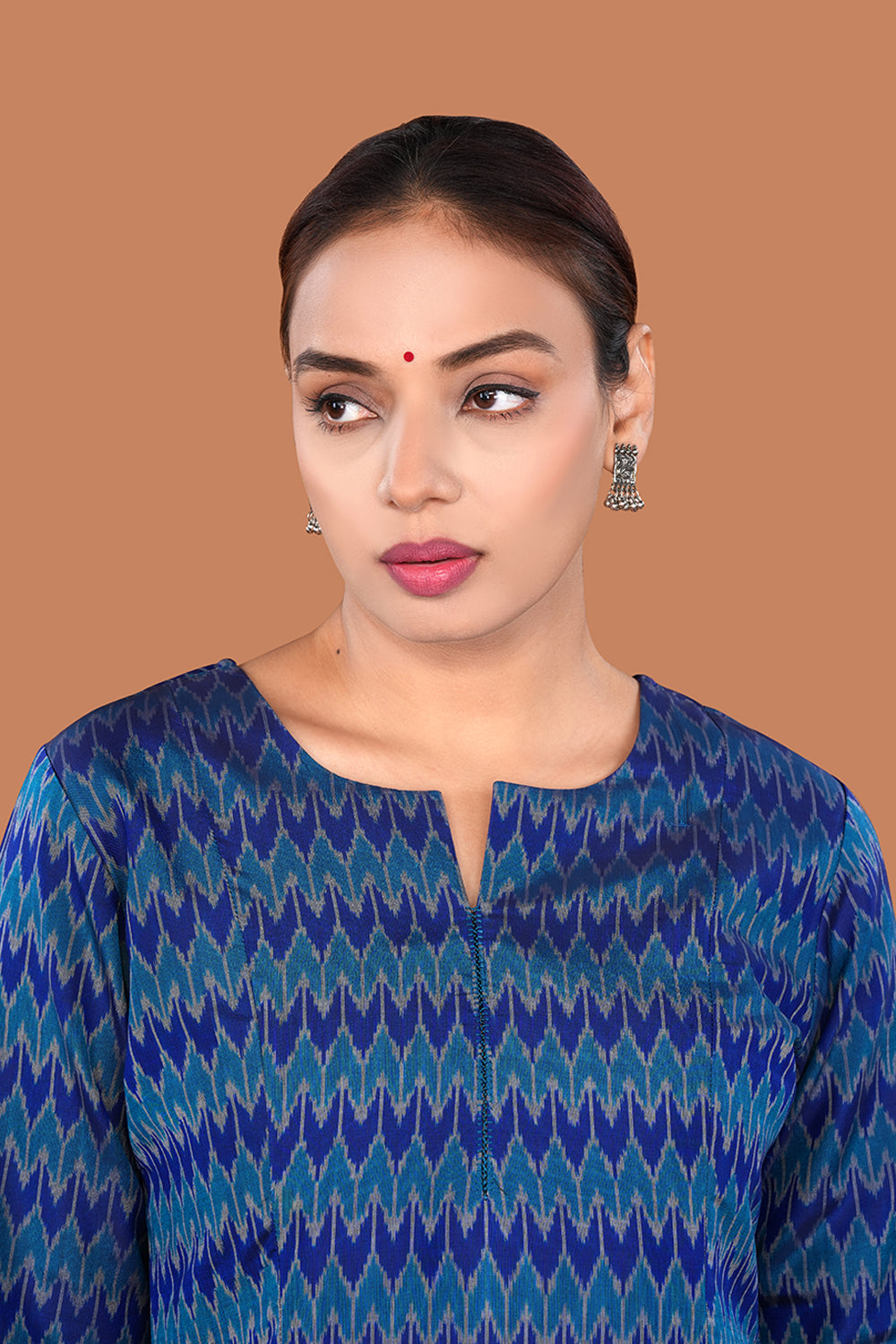Image of Peacock Blues Pochampally Silk Ikat Kurti