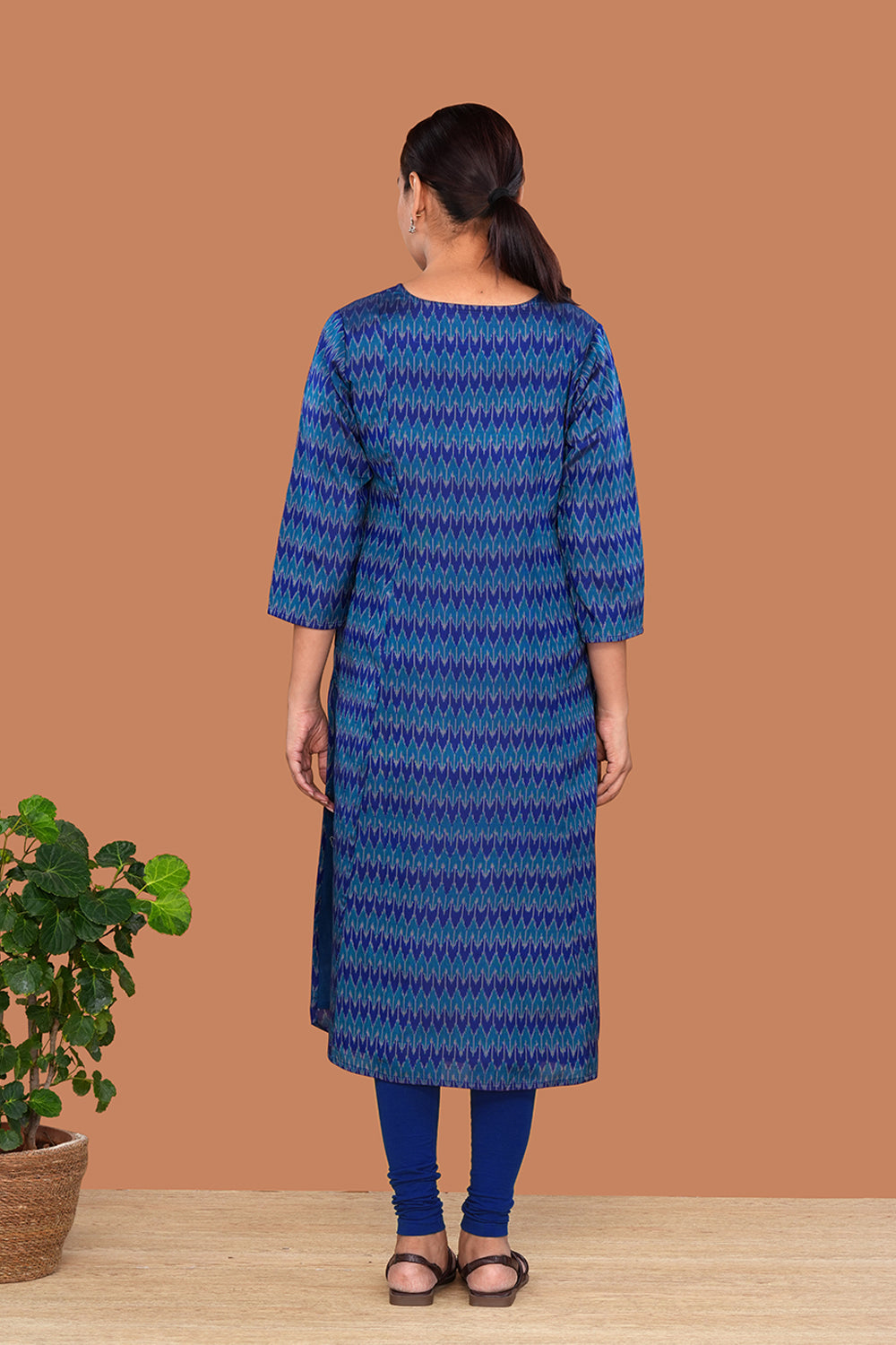 Image of Peacock Blues Pochampally Silk Ikat Kurti