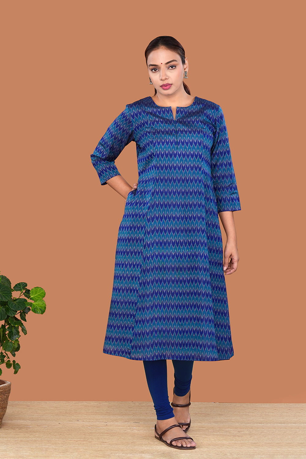 Image of Peacock Blues Pochampally Silk Ikat Kurti