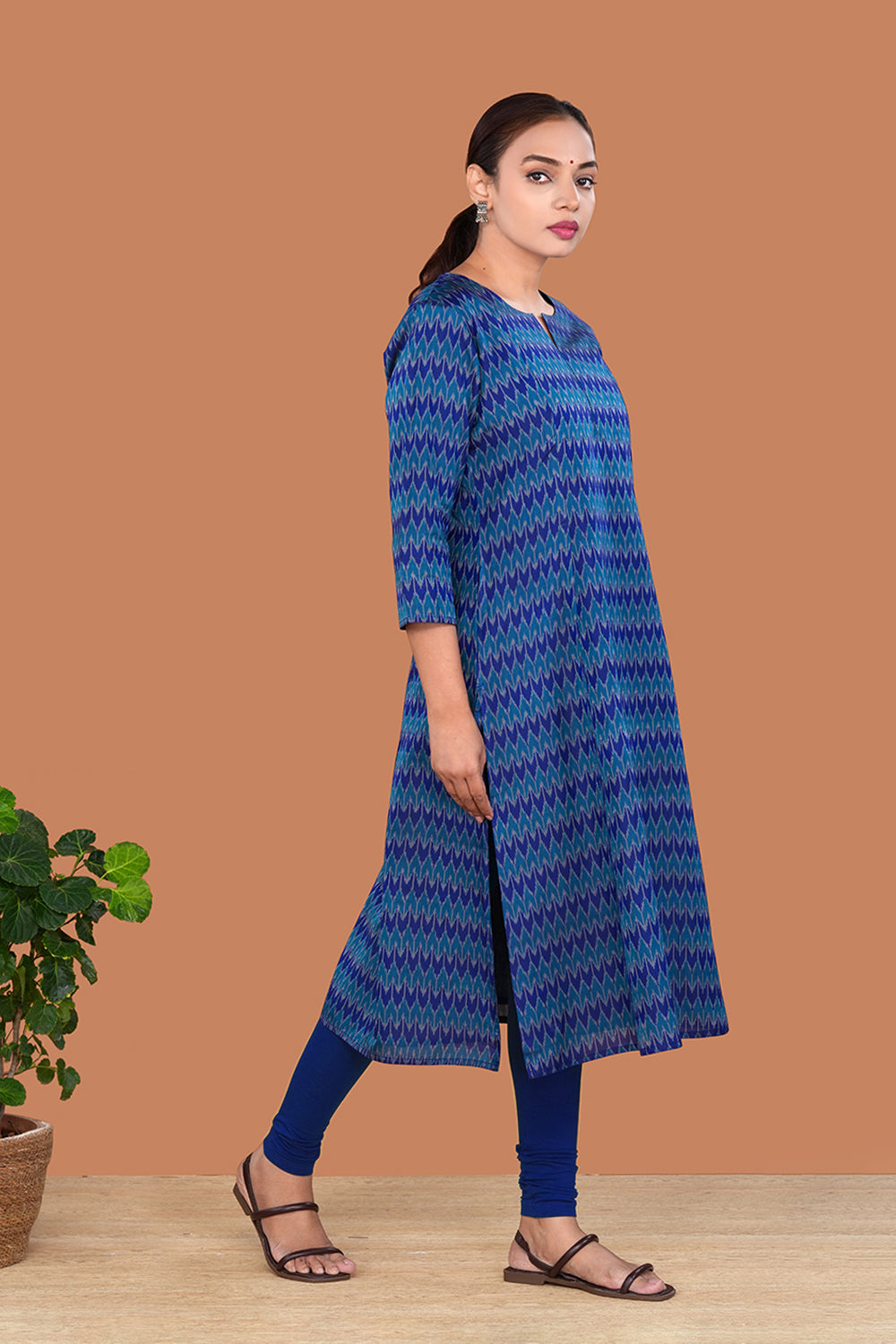 Image of Peacock Blues Pochampally Silk Ikat Kurti