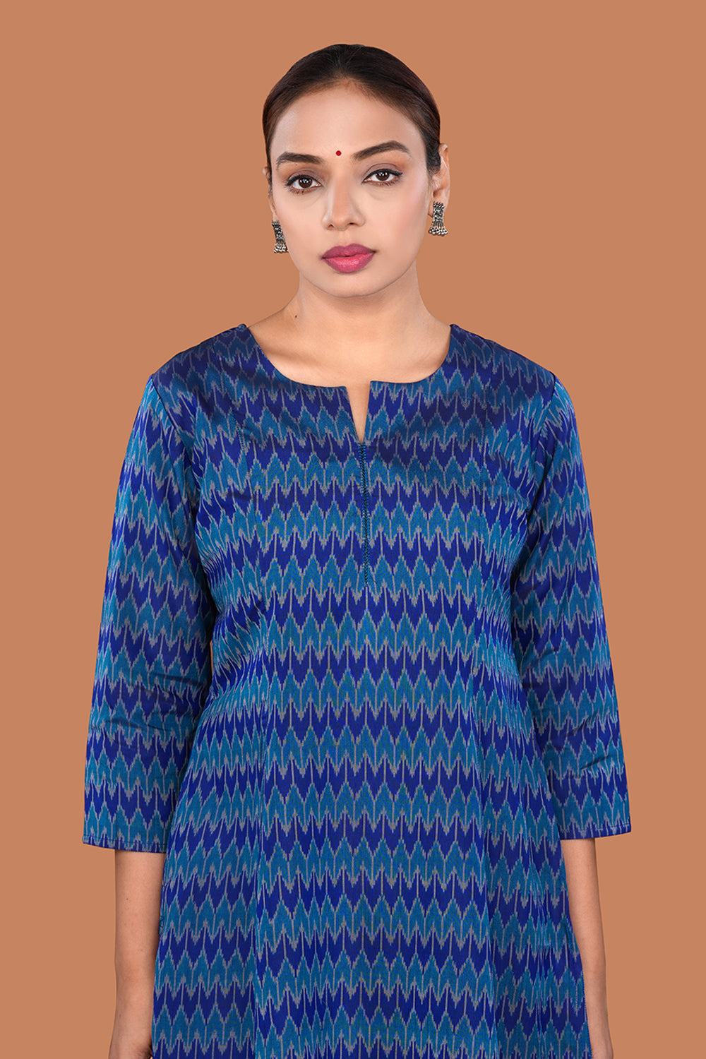 Image of Peacock Blues Pochampally Silk Ikat Kurti