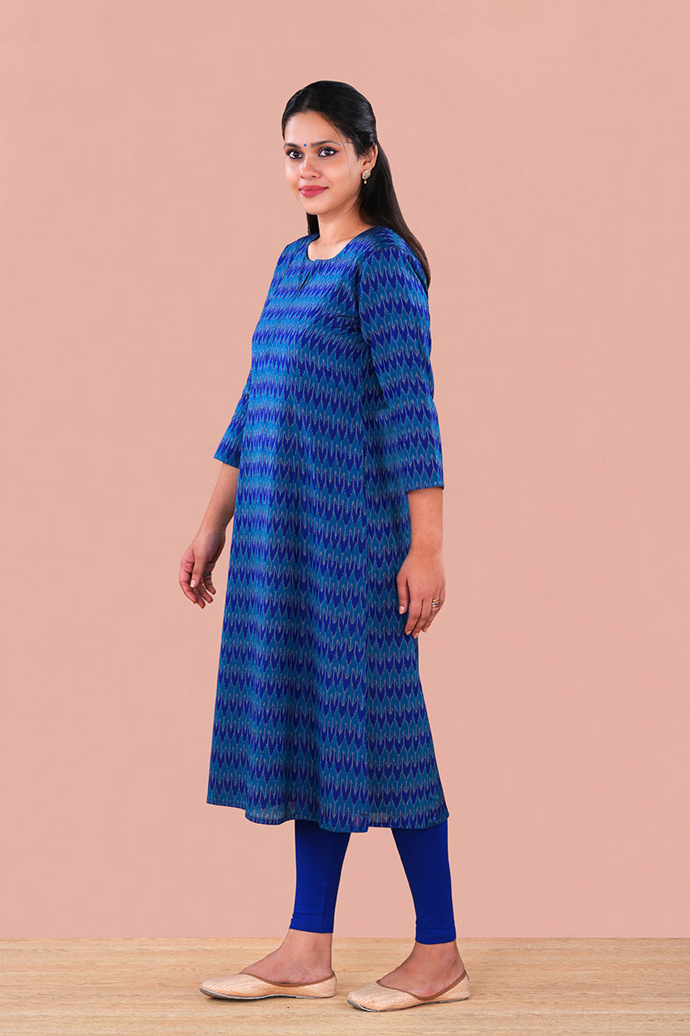 Image of Teal Blue Pochampally Silk Ikat Kurti