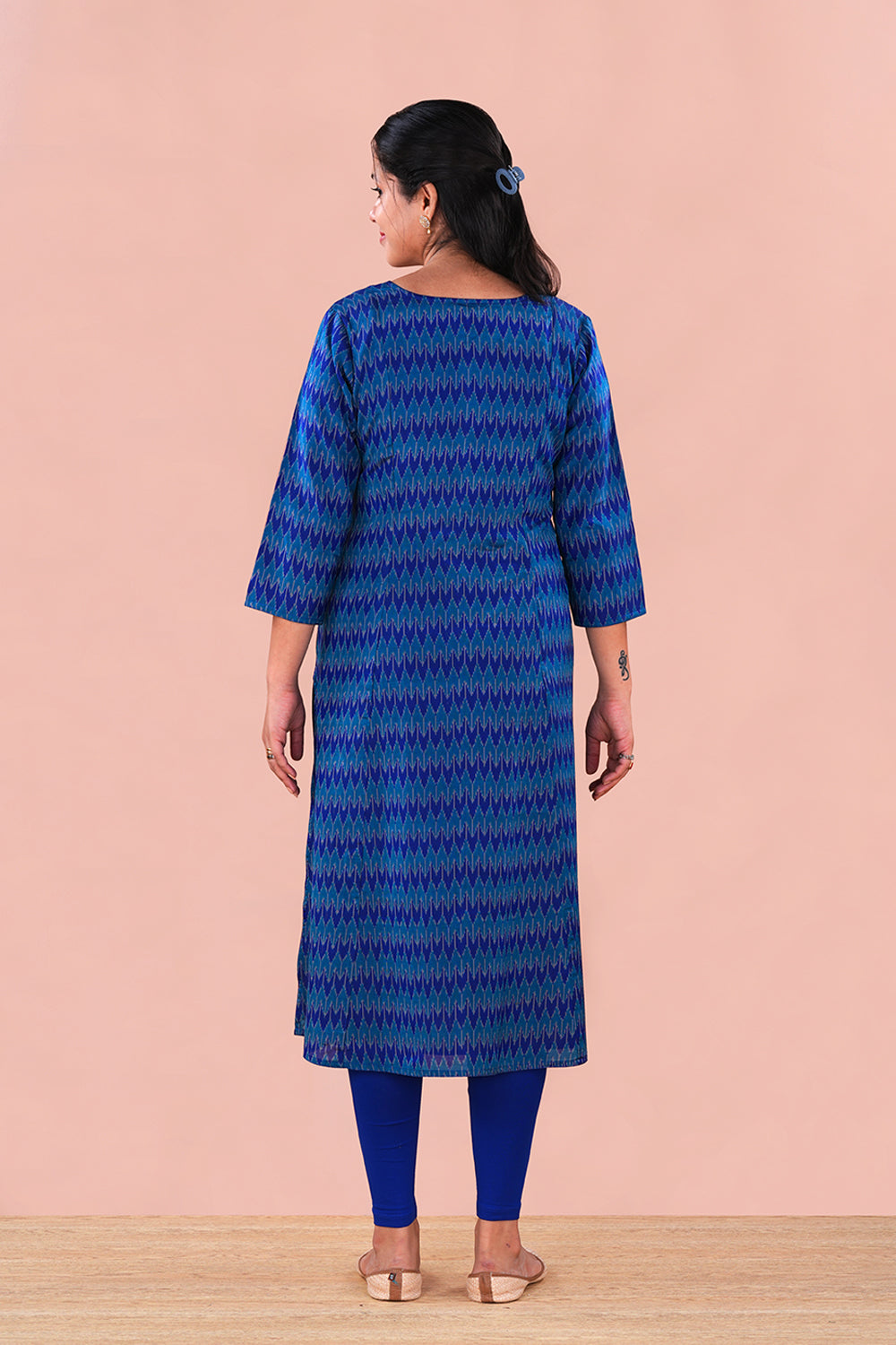 Image of Teal Blue Pochampally Silk Ikat Kurti