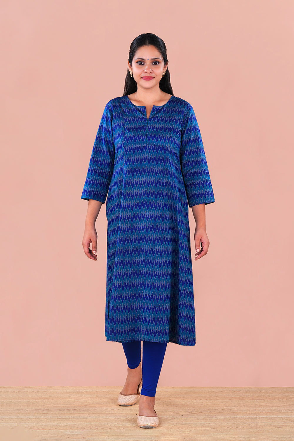Image of Teal Blue Pochampally Silk Ikat Kurti