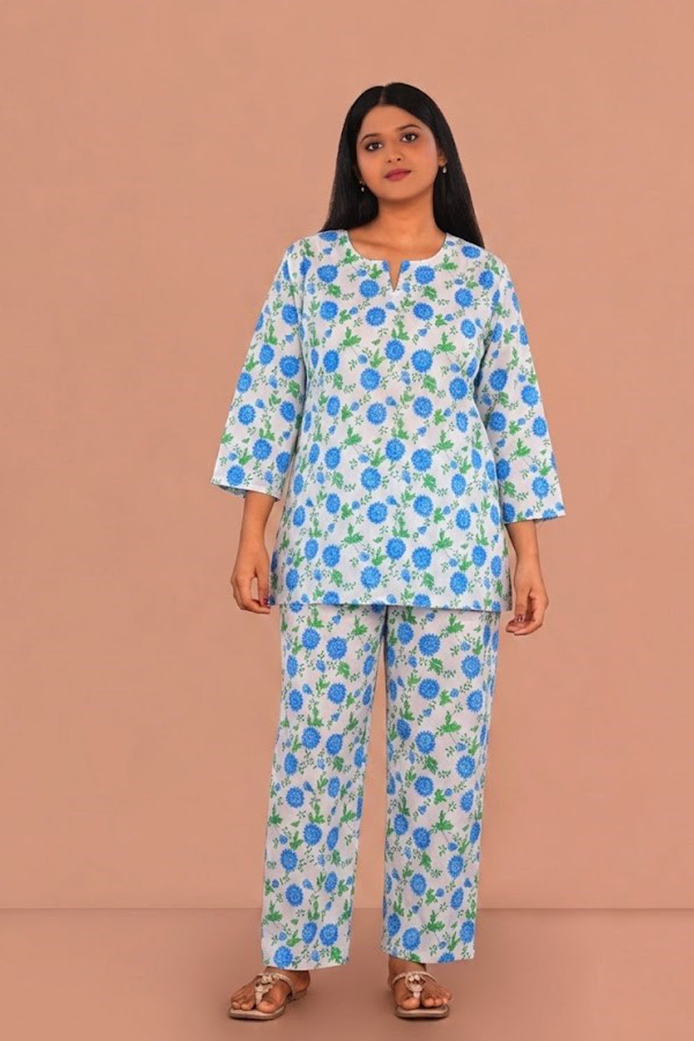 Image of Blue Block printed lounge set