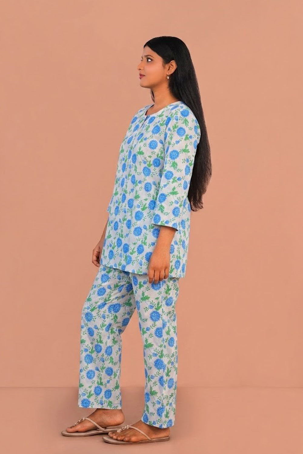 Image of Blue Block printed lounge set