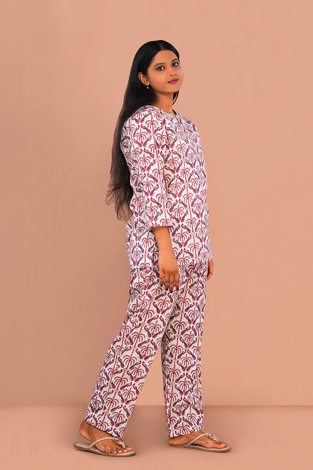 Image of Off white Cotton block printed lounge set
