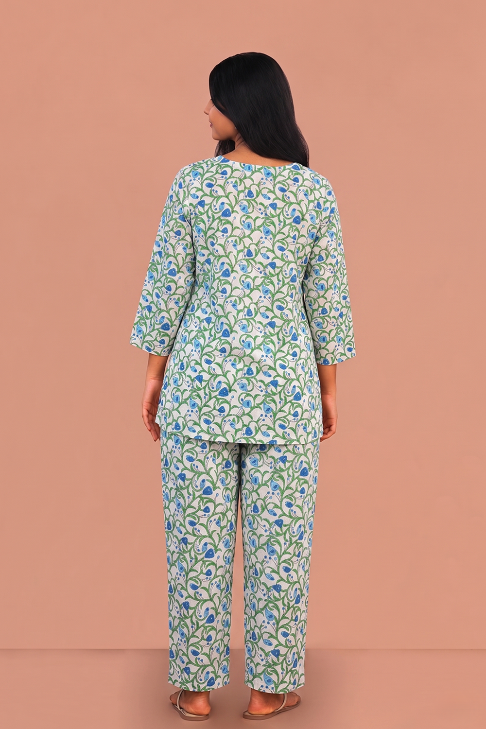 Image of Light Blue Block printed Lounge set