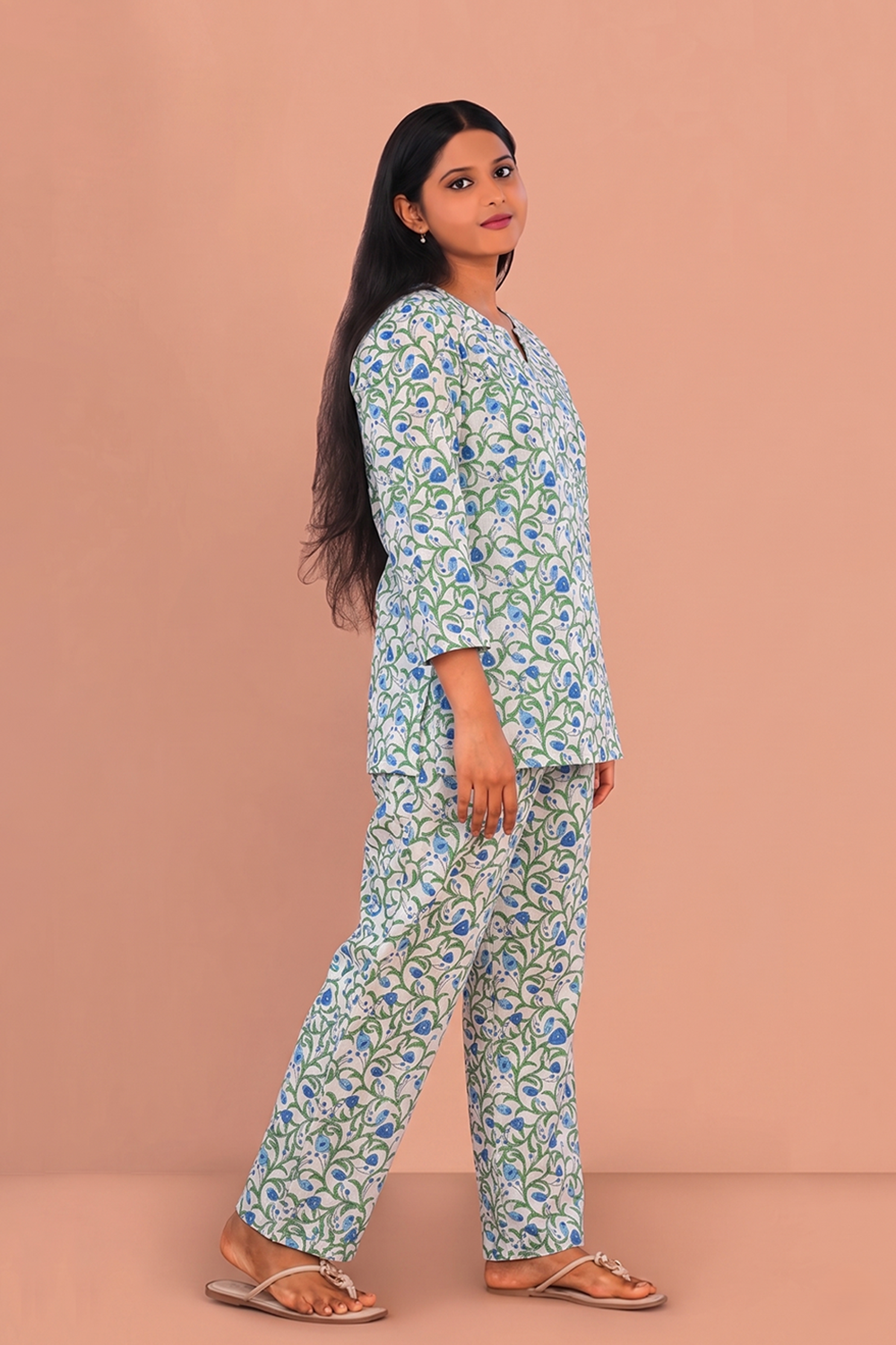 Image of Light Blue Block printed Lounge set