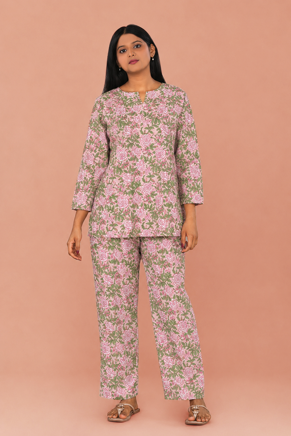 Image of Light Pink Block printed lounge set