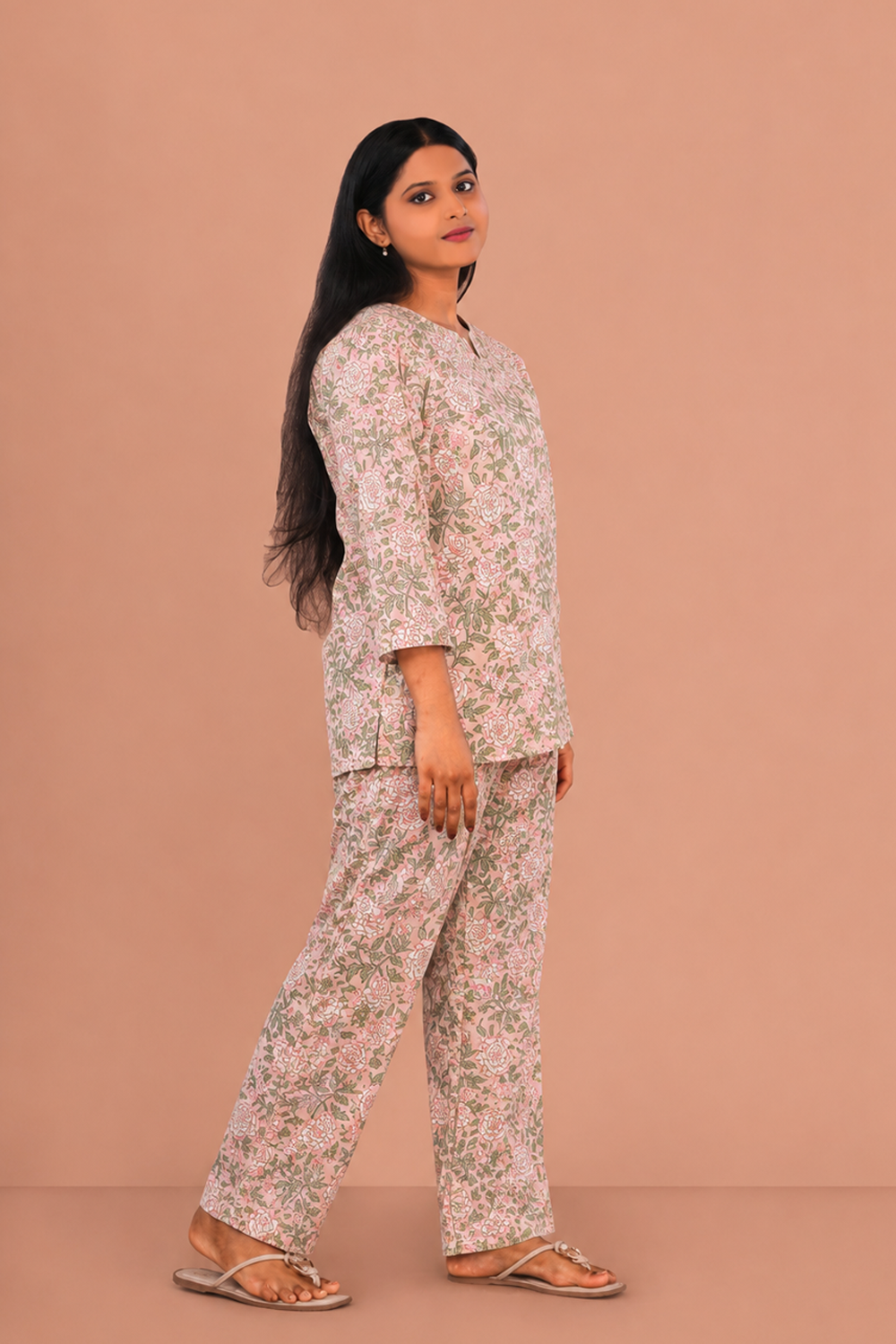 Image of Light Pink Block printed lounge set
