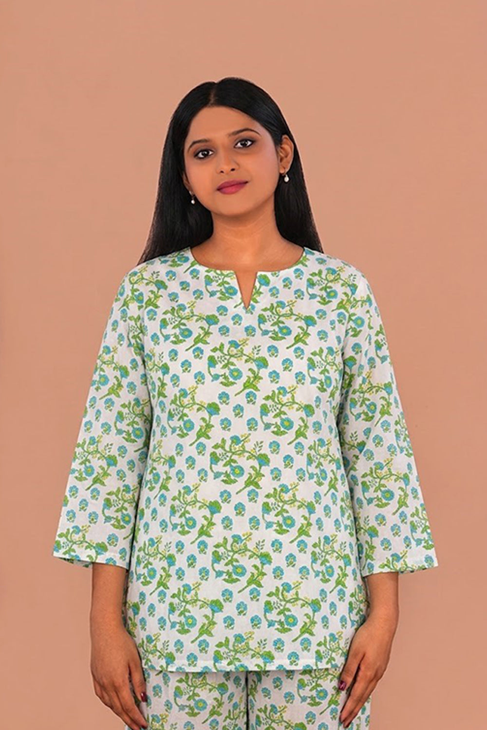 Image of Ocean Blue Block printed lounge set