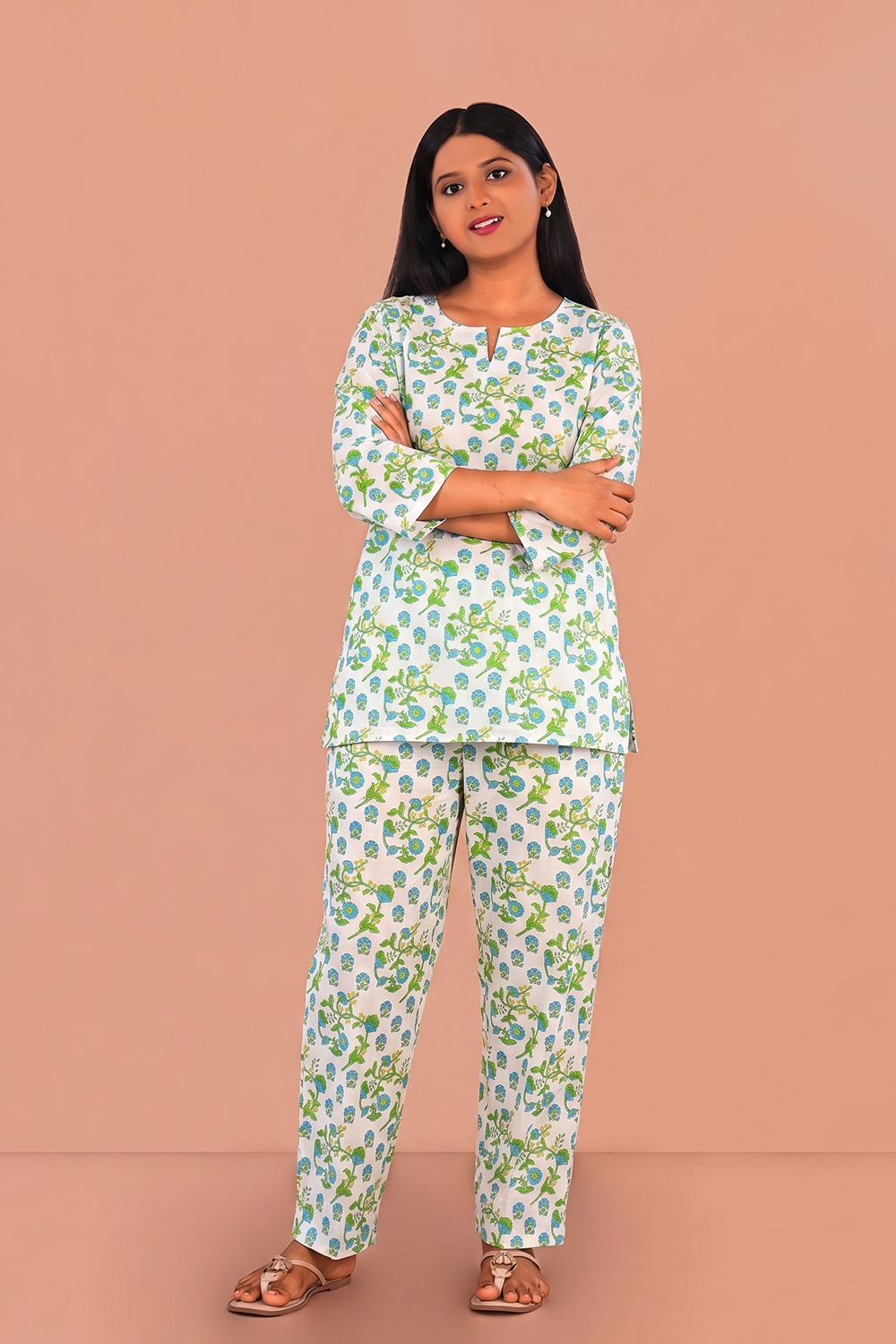 Image of Ocean Blue Block printed lounge set