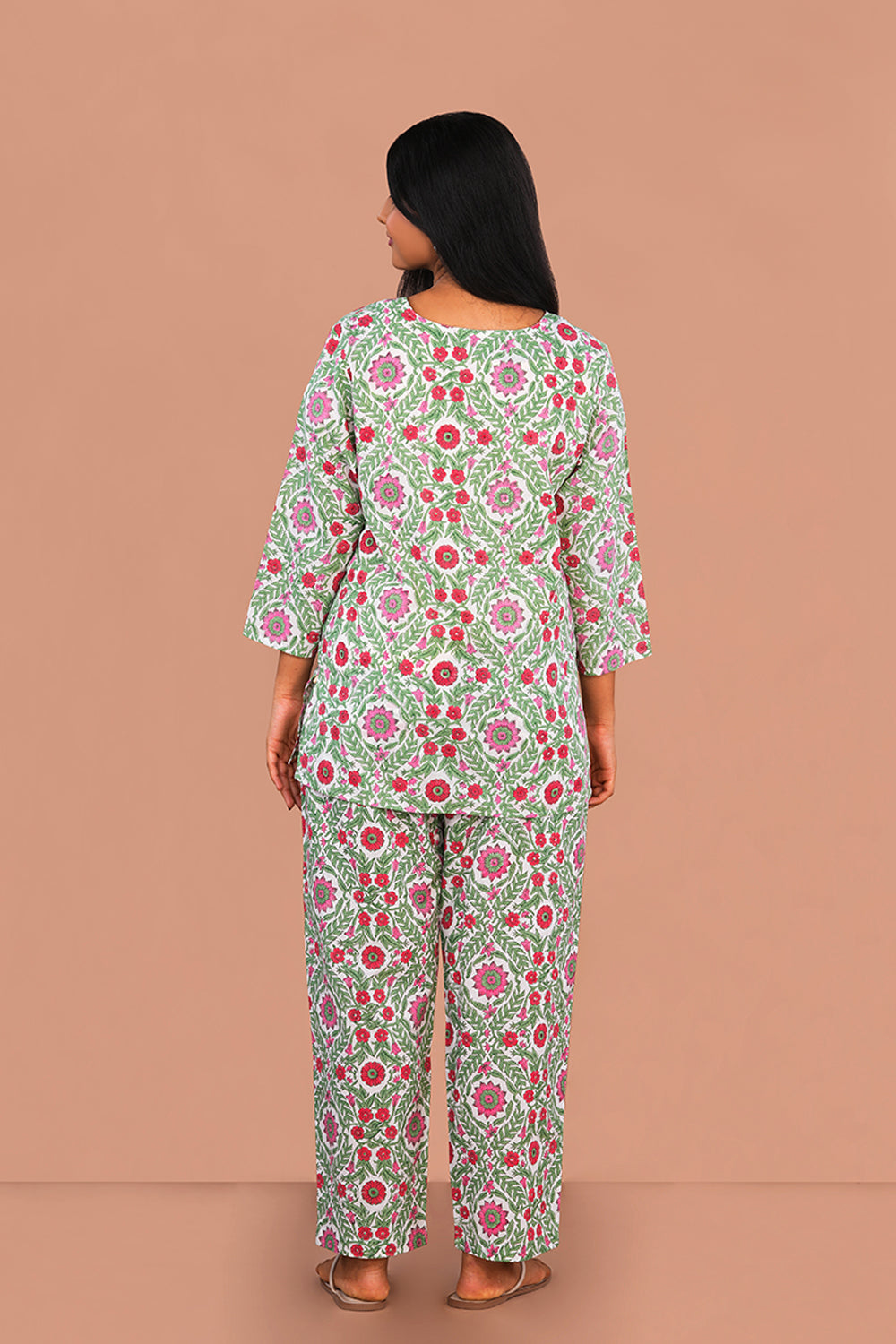 Image of Teal green Cotton block printed lounge set