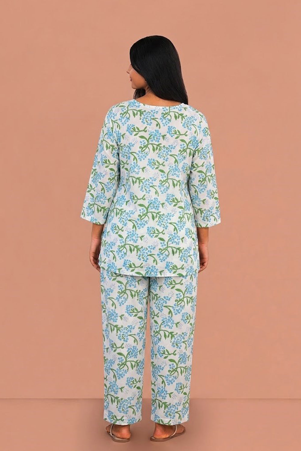 Image of Sky Blue Block printed lounge set