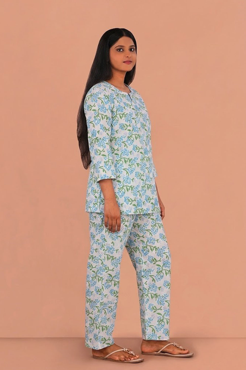 Image of Sky Blue Block printed lounge set
