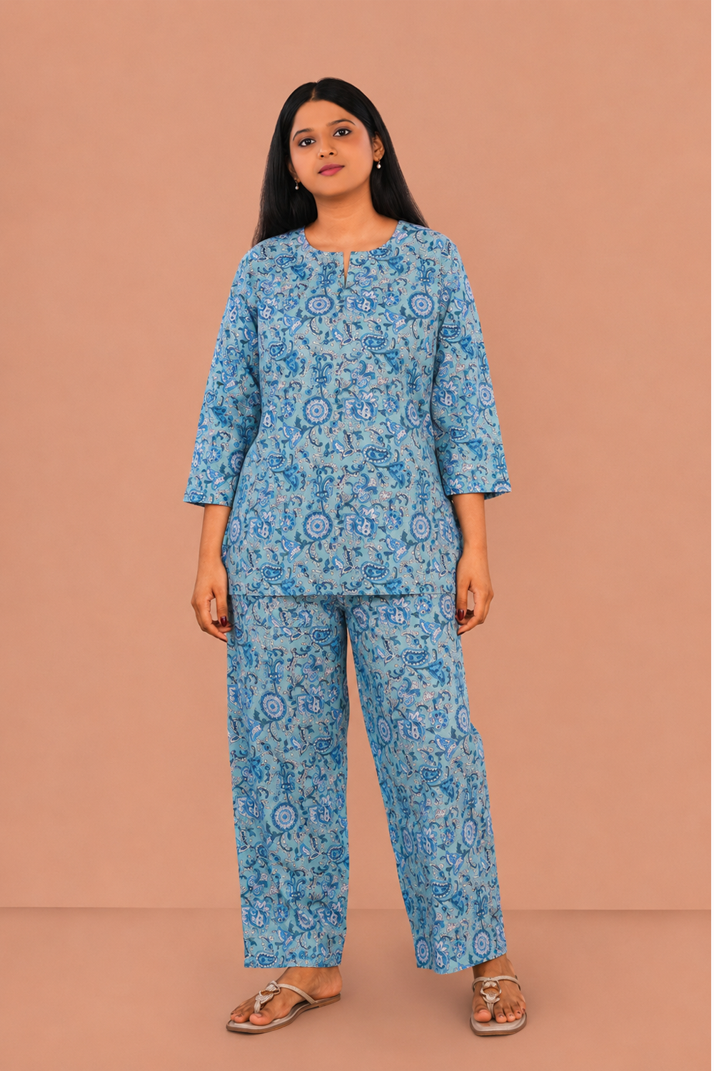 Image of Steel Blue Block printed lounge set