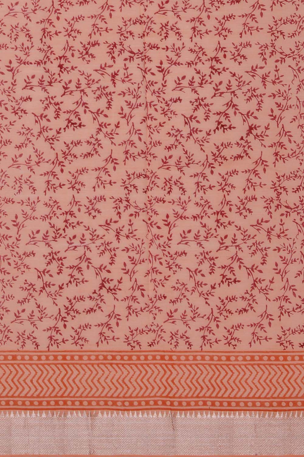 Image of Coral Pink Sanganeri Handblock Printed Mangalgiri cotton Saree