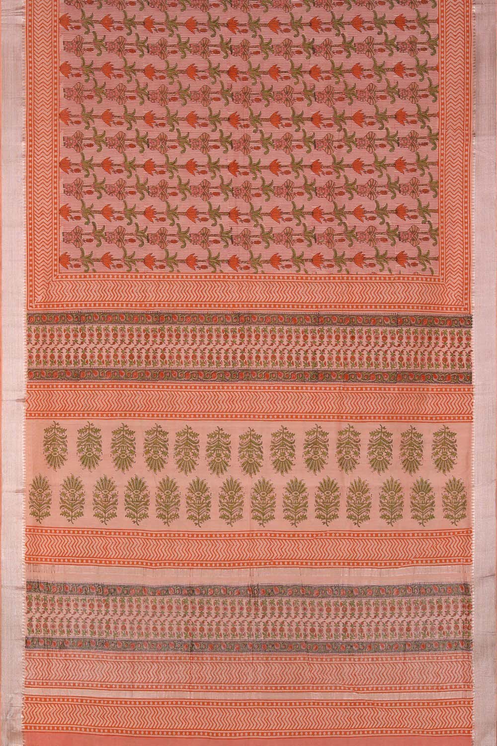 Image of Coral Pink Sanganeri Handblock Printed Mangalgiri cotton Saree
