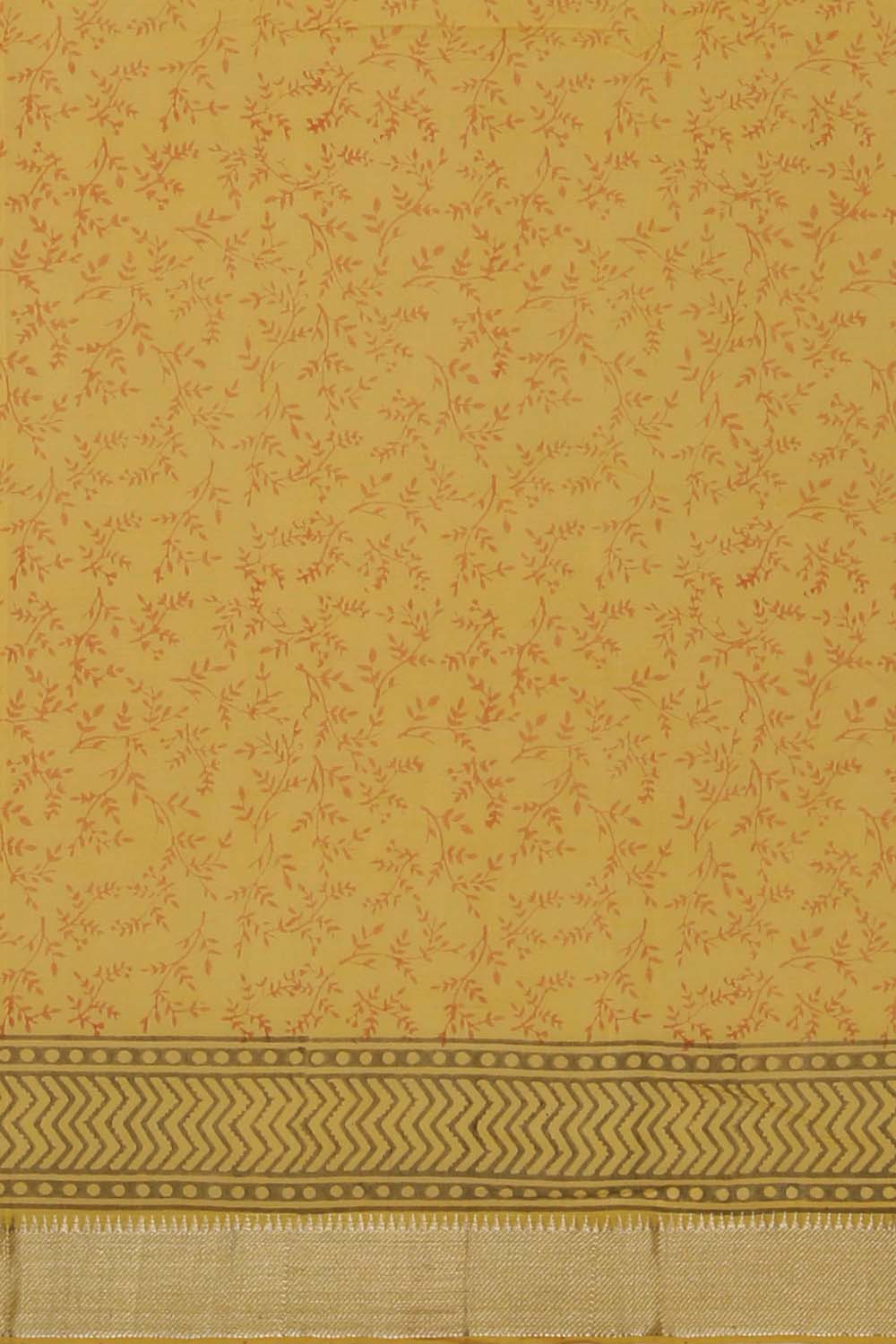 Image of Lemon Yellow Sanganeri Handblock Printed Mangalgiri Saree