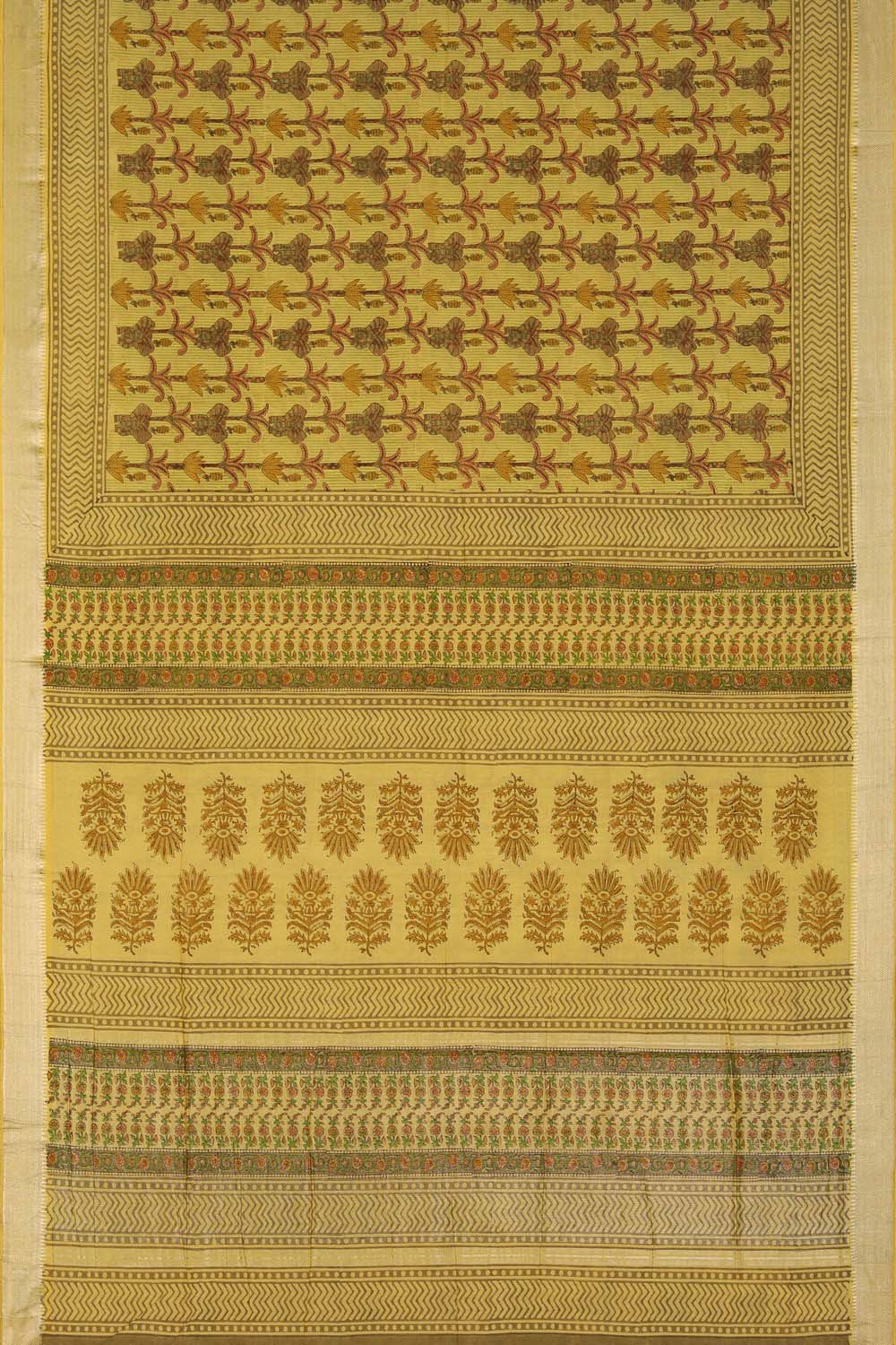 Image of Lemon Yellow Sanganeri Handblock Printed Mangalgiri Saree