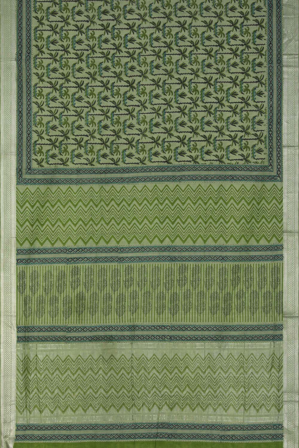 Image of Pastel Green block Printed Mangalgiri Cotton Saree