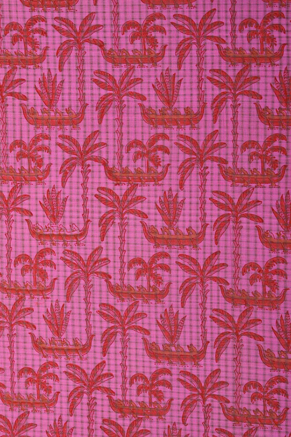 Image of Lotus pink  block Printed Mangalgiri Cotton Saree