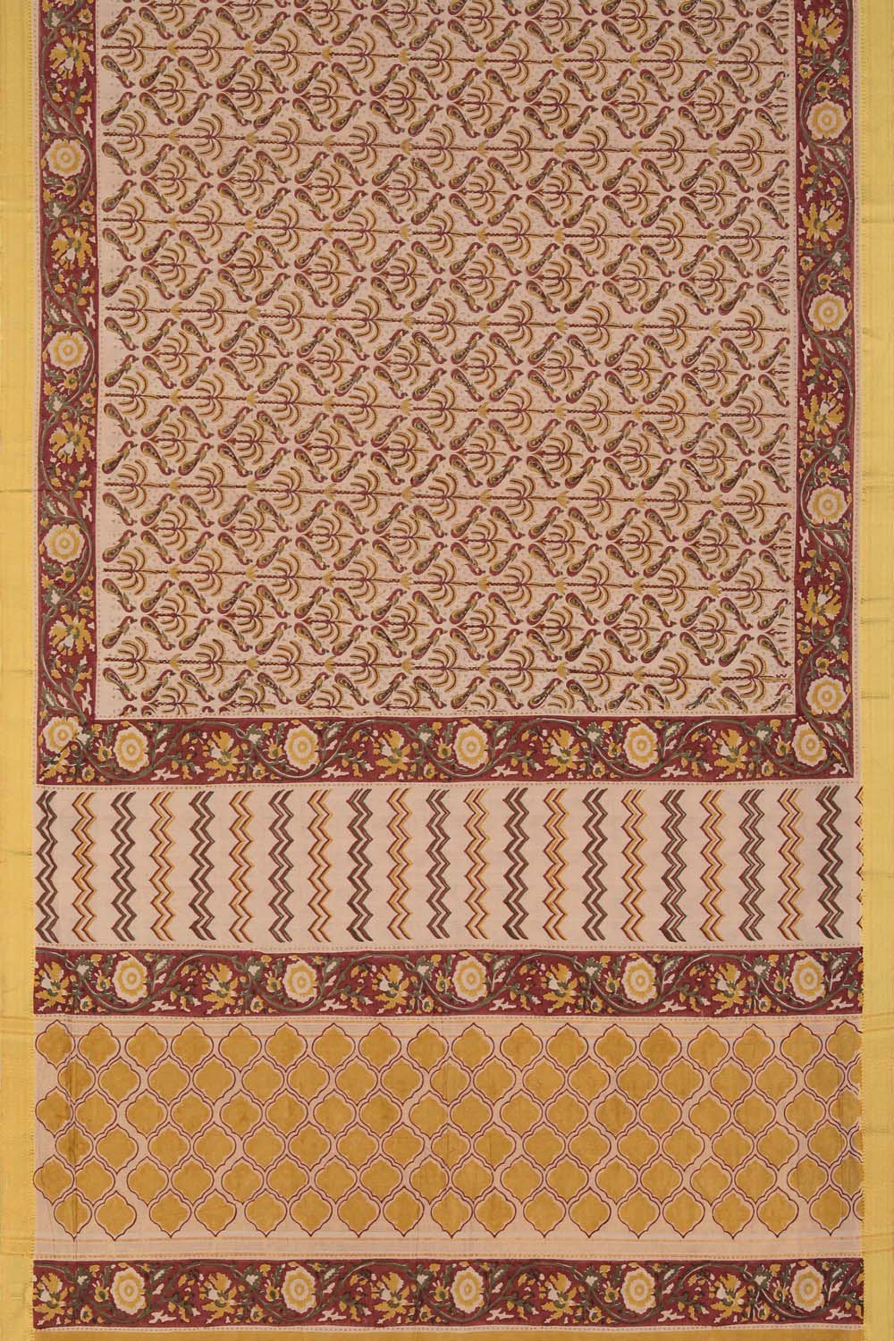 Image of Twilight Yellow Sanganeri block Printed Mangalgiri cotton Saree