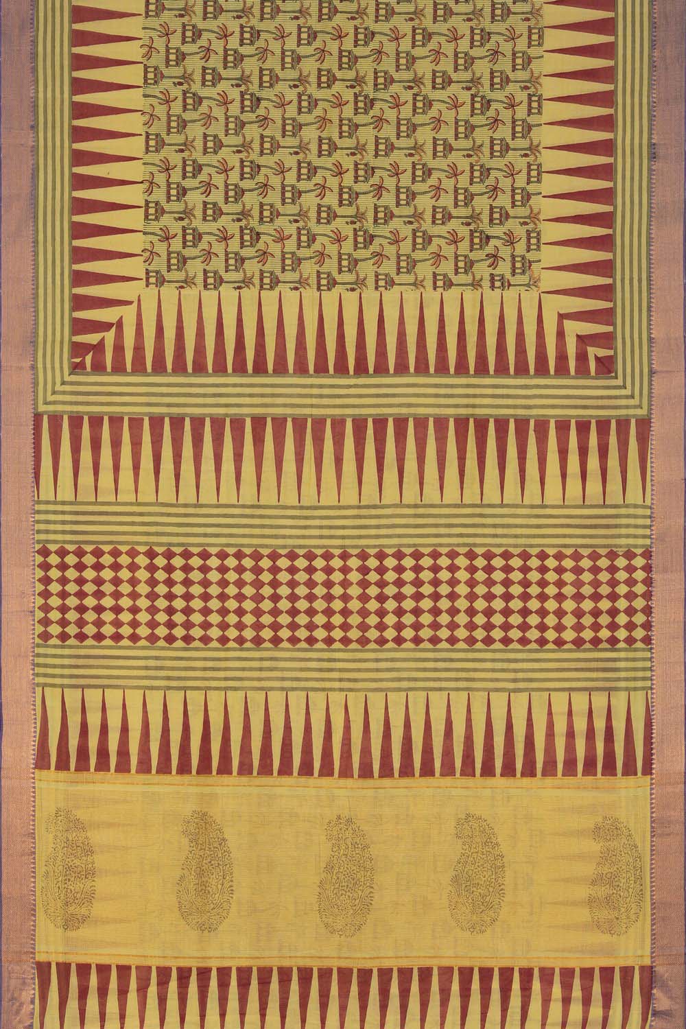 Image of Sunlit Yellow Sanganeri block printed Mangalgiri Saree