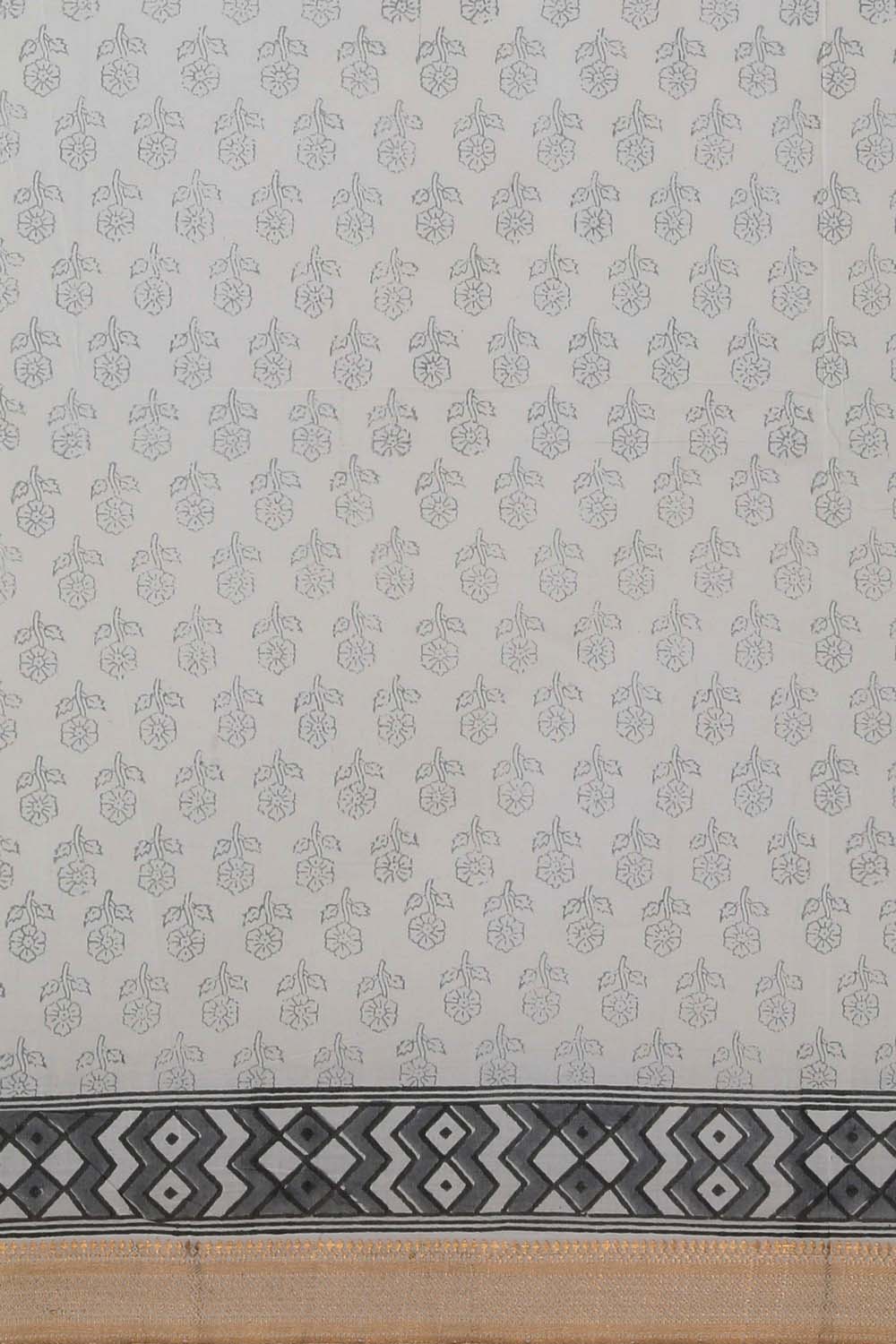 Image of Offwhite Sanganeri block Printed Mangalgiri cotton Saree