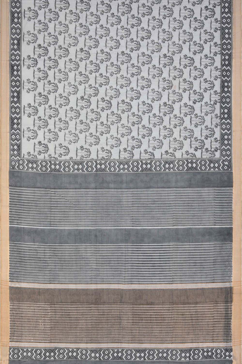 Image of Offwhite Sanganeri block Printed Mangalgiri cotton Saree