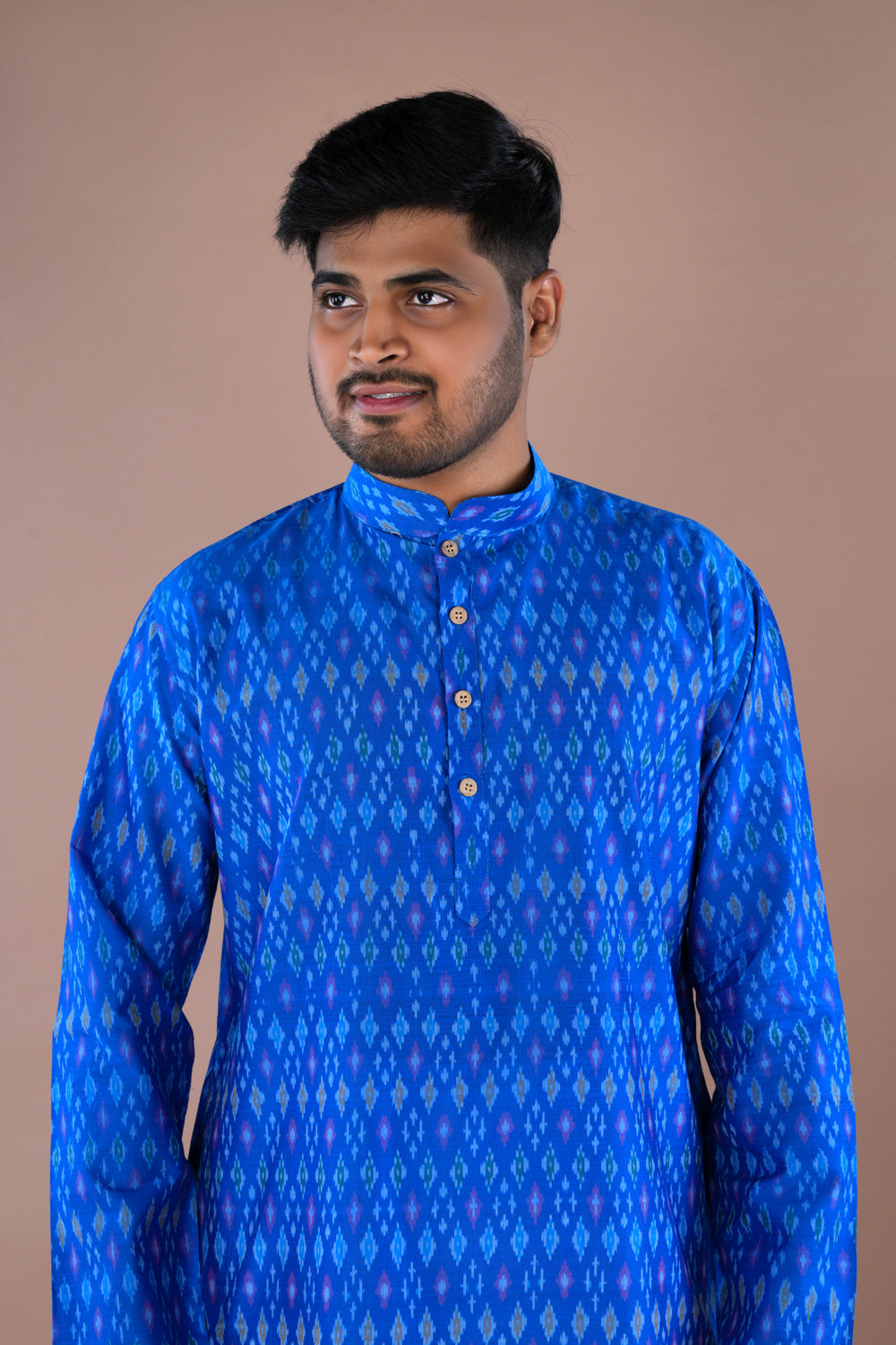 Topaz Blue Mens Silk Kurta