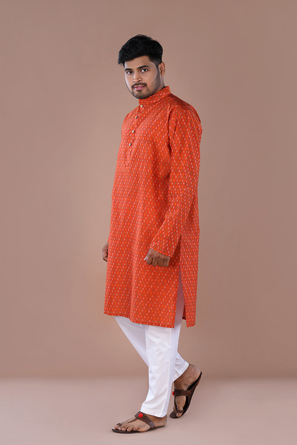 Image of Rust Orange Silk mens Kurta