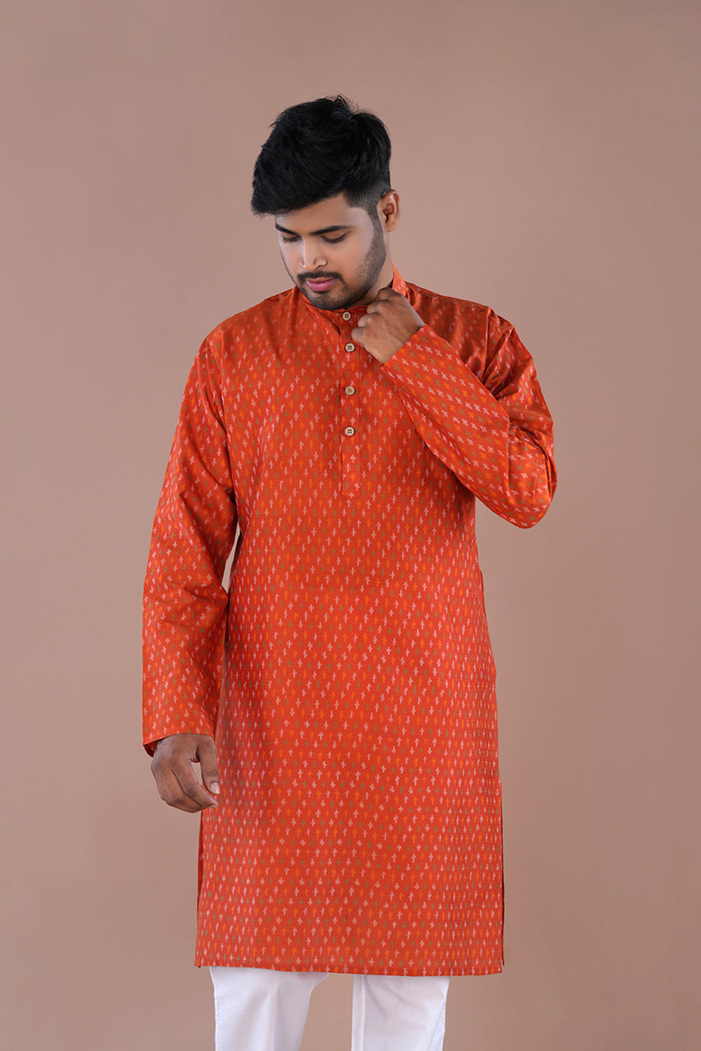 Image of Rust Orange Silk mens Kurta