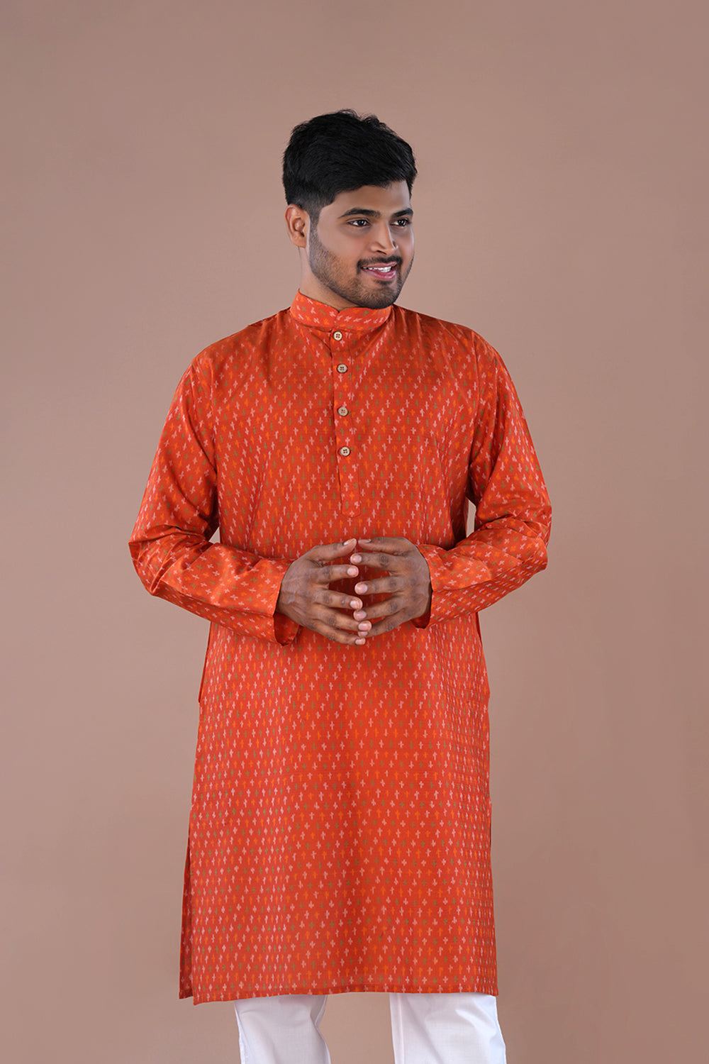 Image of Rust Orange Silk mens Kurta