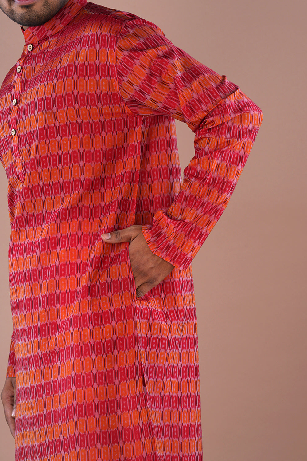 Image of Deep Red Silk Mens Kurta .