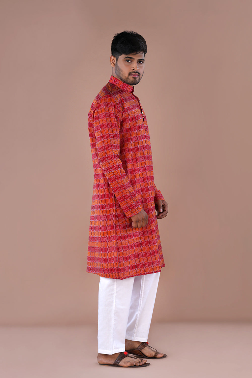 Image of Deep Red Silk Mens Kurta .