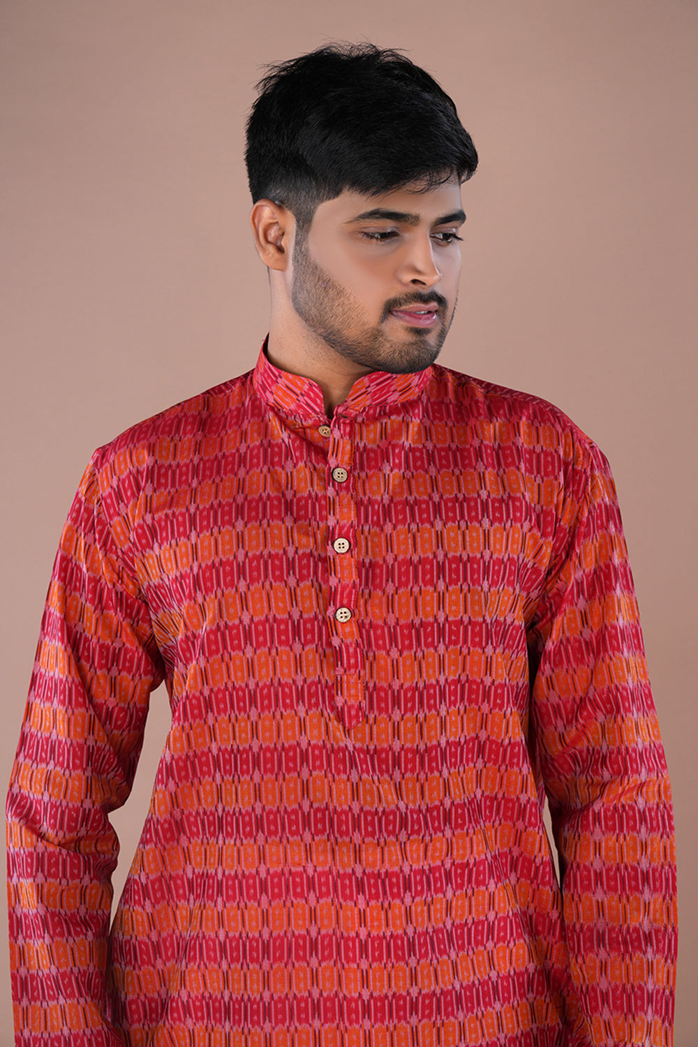 Image of Deep Red Silk Mens Kurta .