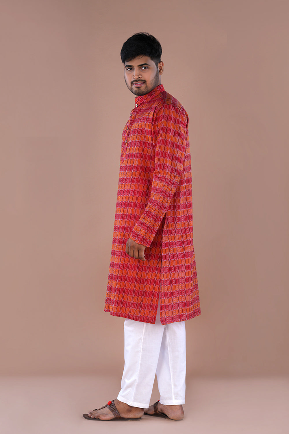 Image of Deep Red Silk Mens Kurta .