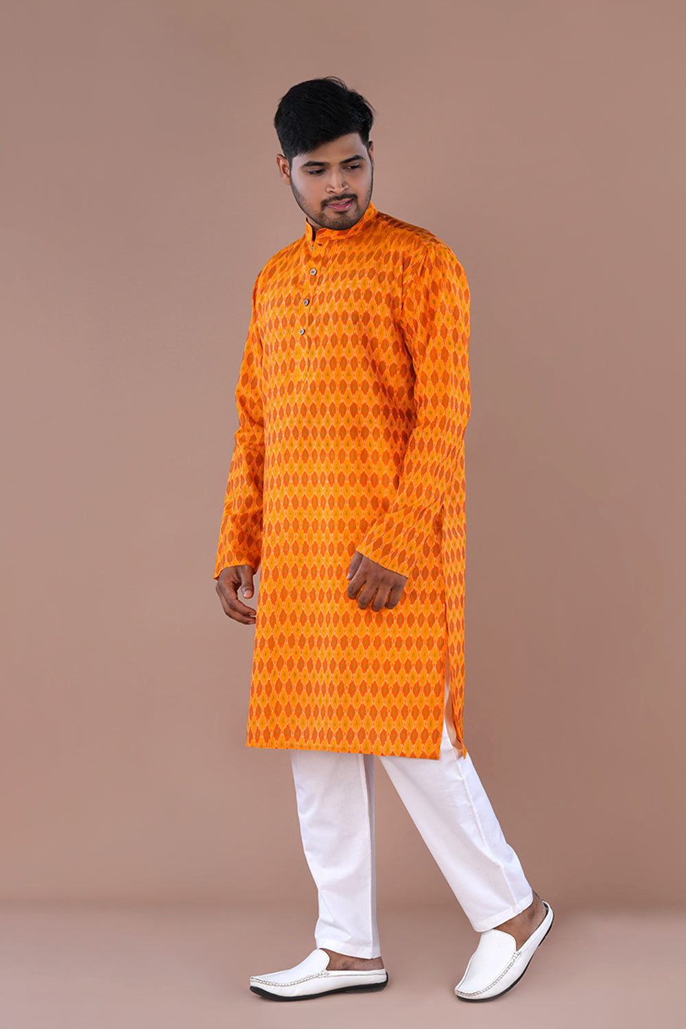 Sunset Orange Silk  Mens Kurta .