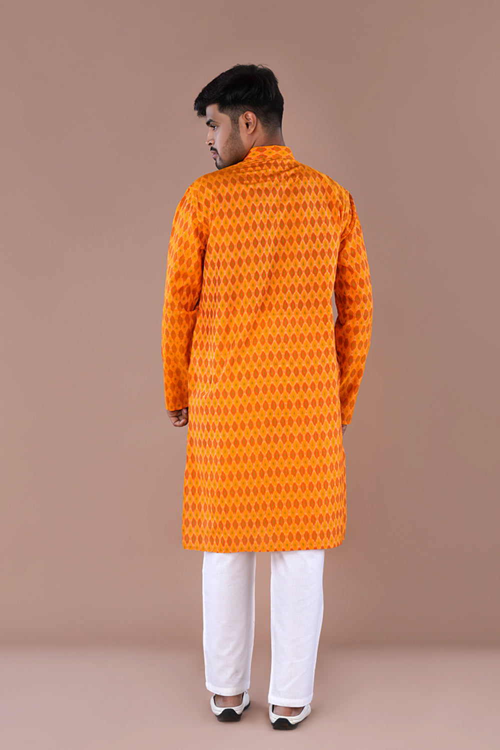 Image of Sunset Orange Silk  Mens Kurta .