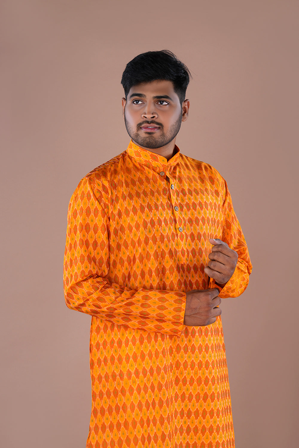 Image of Sunset Orange Silk  Mens Kurta .