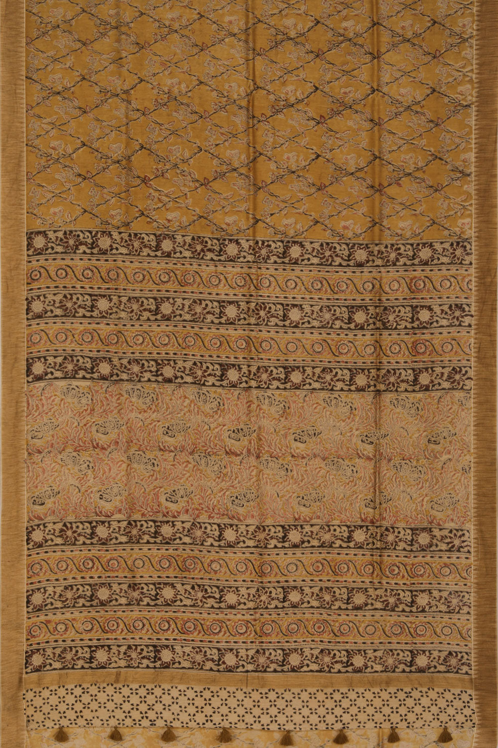 Mustard  Kalamkari Chanderi Saree