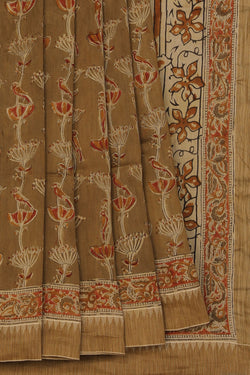 Collection of Olive green Kalamkari Chanderi Saree in a gallery layout