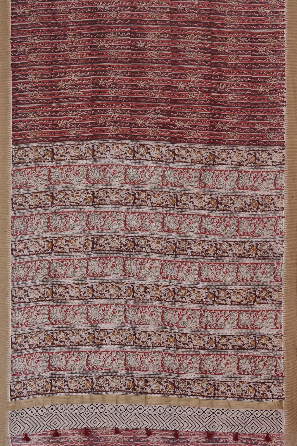 Image of Apricot red Kalamkari Chanderi Saree