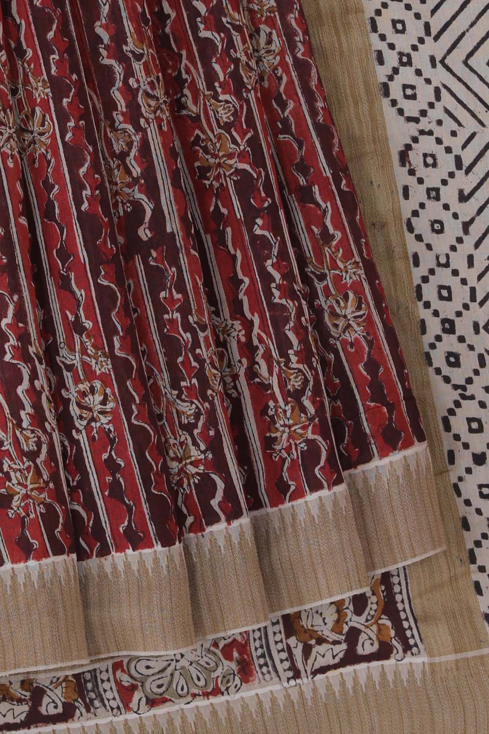 Image of Apricot red Kalamkari Chanderi Saree