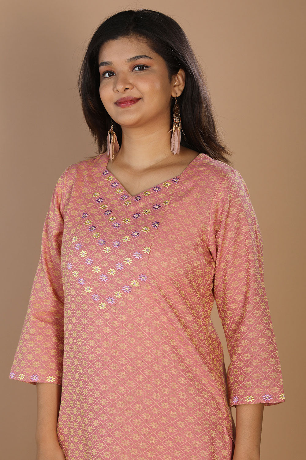 Collection of Geometric embroidered long kurti in a gallery layout