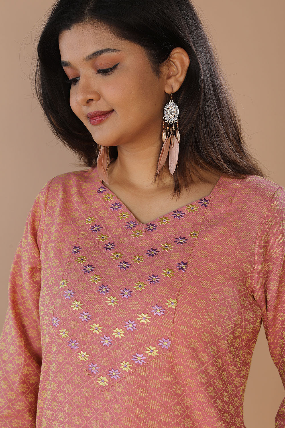 Collection of Geometric embroidered long kurti in a gallery layout