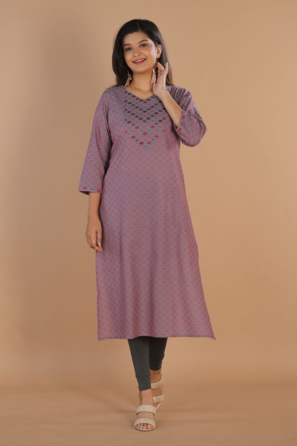 Geometric embroidered long kurti